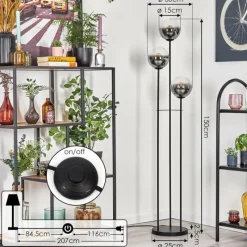 hofstein Gastor Lampadaire 30 cm Noir, 3 lumières