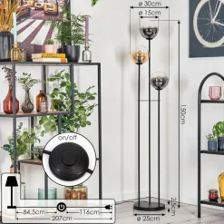 Suspension Verre Fumé-hofstein Gastor Lampadaire 30 cm Noir, 3 lumières