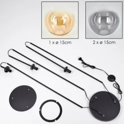 Suspension Verre Fumé-hofstein Gastor Lampadaire 30 cm Noir, 3 lumières