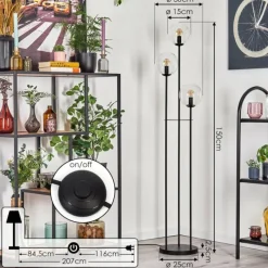 hofstein Gastor Lampadaire 30 cm Noir, 3 lumières