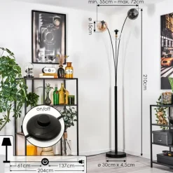 hofstein Gastor Lampadaire Ambre, Clair, Fumé, 3 lumières