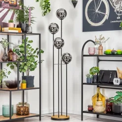 hofstein Gastor Lampadaire Bois foncé, Noir, 4 lumières