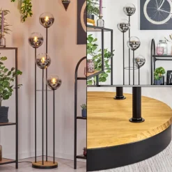 hofstein Gastor Lampadaire Bois foncé, Noir, 4 lumières