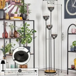 hofstein Gastor Lampadaire Bois foncé, Noir, 4 lumières