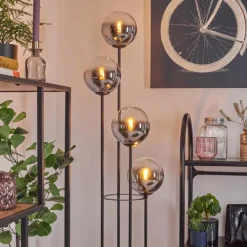 hofstein Gastor Lampadaire Bois foncé, Noir, 4 lumières