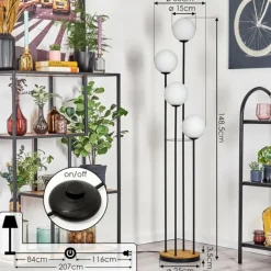 hofstein Gastor Lampadaire Bois foncé, Noir, 4 lumières