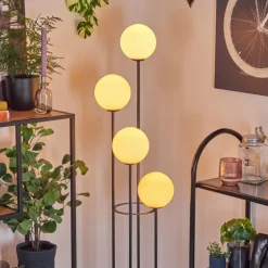 hofstein Gastor Lampadaire Bois foncé, Noir, 4 lumières