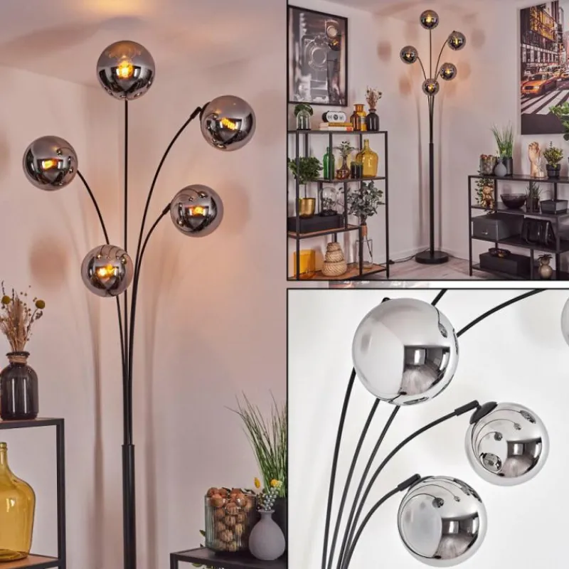 hofstein Gastor Lampadaire Chrome, 5 lumières