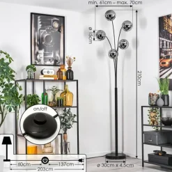 hofstein Gastor Lampadaire Chrome, 5 lumières