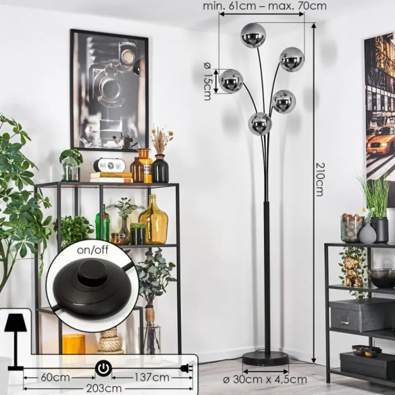 hofstein Gastor Lampadaire Chrome, 5 lumières