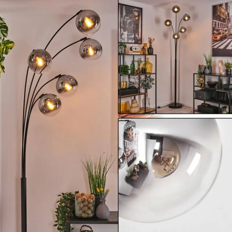 hofstein Gastor Lampadaire Chrome, Clair, Fumé, 5 lumières