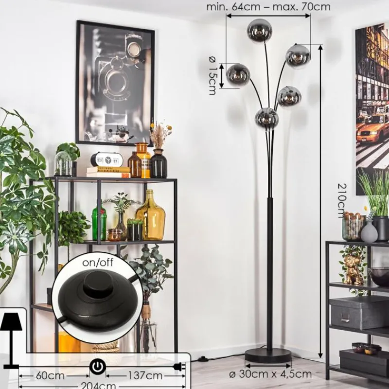 hofstein Gastor Lampadaire Chrome, Clair, Fumé, 5 lumières