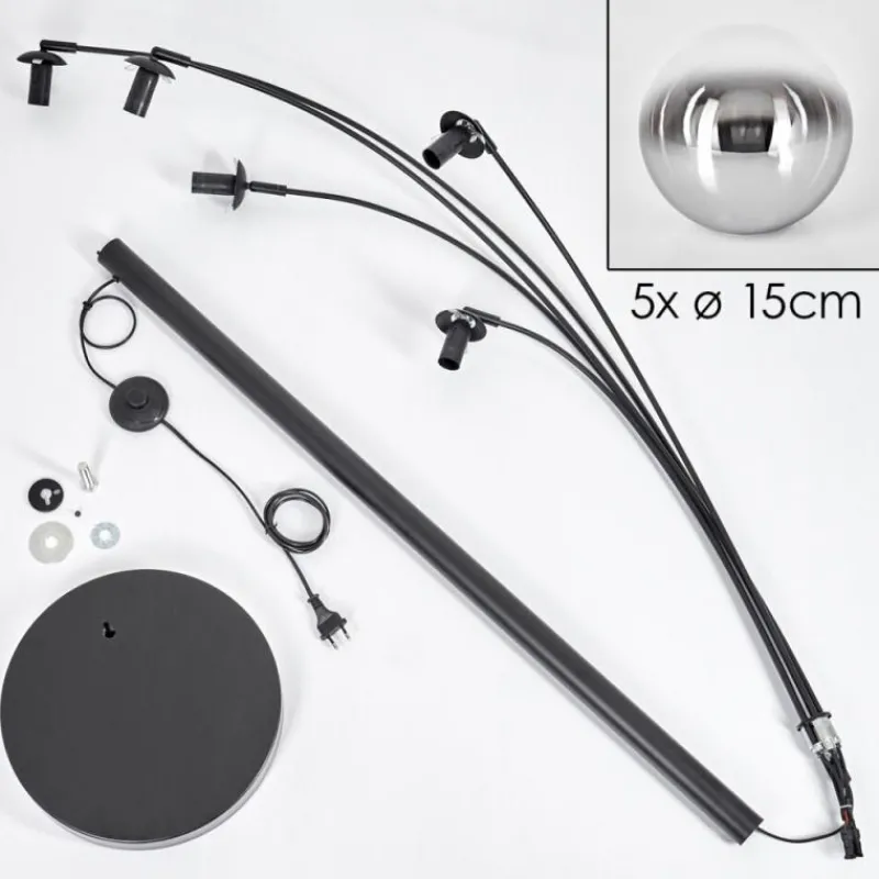 hofstein Gastor Lampadaire Chrome, Clair, Fumé, 5 lumières