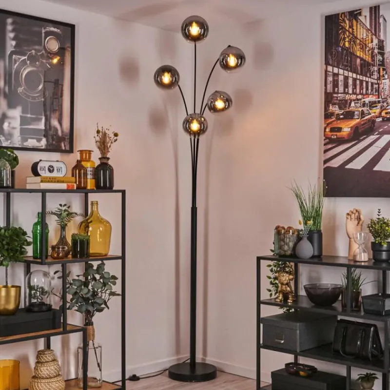 hofstein Gastor Lampadaire Chrome, Clair, Fumé, 5 lumières