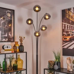 hofstein Gastor Lampadaire Chrome, Clair, Fumé, 5 lumières