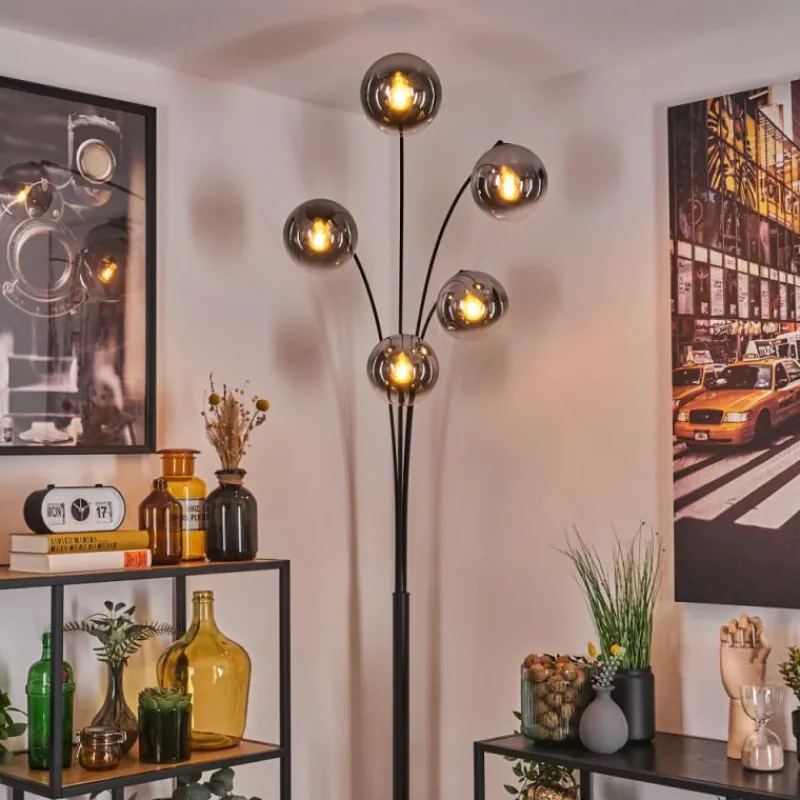 hofstein Gastor Lampadaire Chrome, Clair, Fumé, 5 lumières