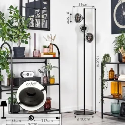 hofstein Gastor Lampadaire Chrome, Clair, Fumé, 3 lumières