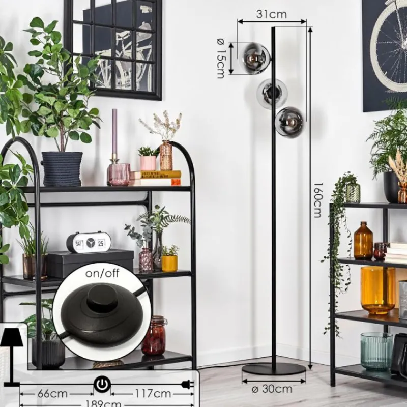 hofstein Gastor Lampadaire Chrome, Clair, Fumé, 3 lumières