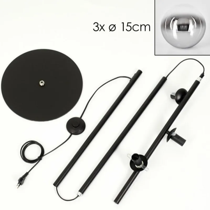 hofstein Gastor Lampadaire Chrome, Clair, Fumé, 3 lumières