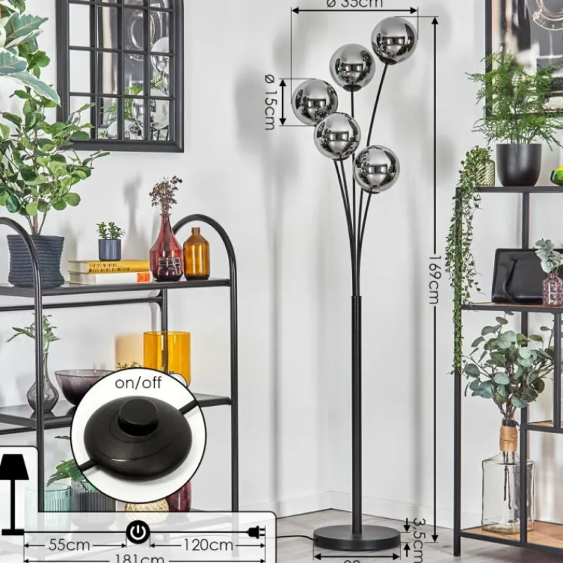 hofstein Gastor Lampadaire Chrome, Fumé, 5 lumières