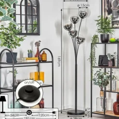 hofstein Gastor Lampadaire Chrome, Clair, Fumé, 5 lumières