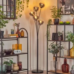 hofstein Gastor Lampadaire Chrome, Clair, Fumé, 5 lumières