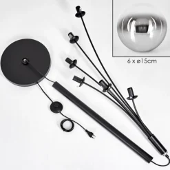 hofstein Gastor Lampadaire Chrome, Clair, Fumé, 6 lumières