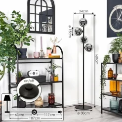 hofstein Gastor Lampadaire Chrome, Fumé, 4 lumières