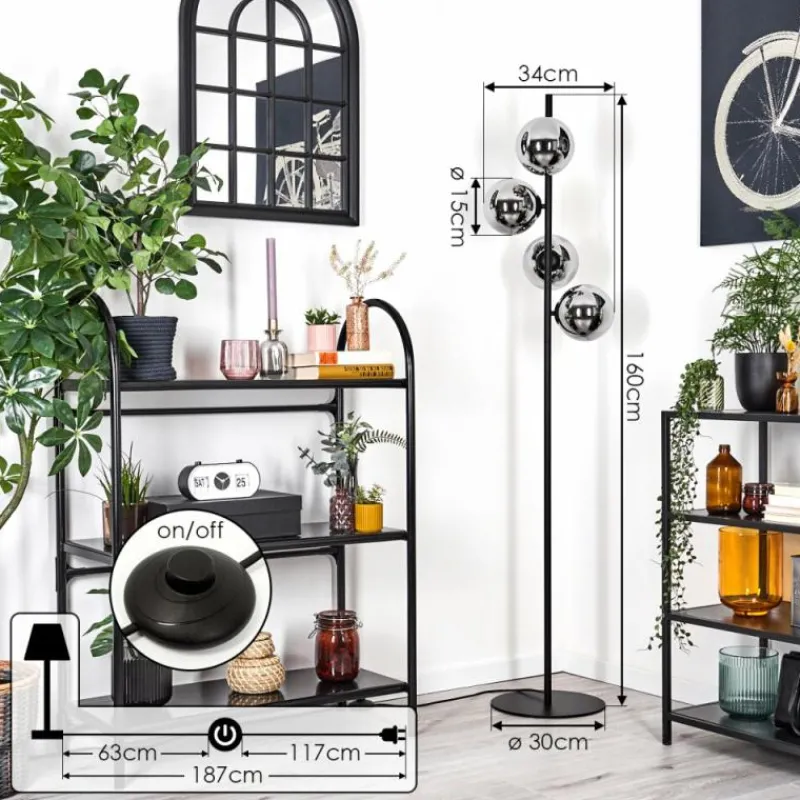 hofstein Gastor Lampadaire Chrome, Fumé, 4 lumières