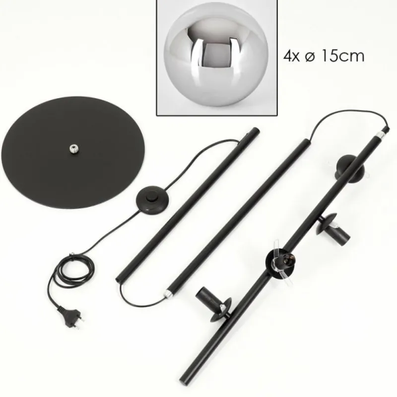 hofstein Gastor Lampadaire Chrome, Fumé, 4 lumières