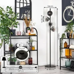 hofstein Gastor Lampadaire Chrome, Clair, Fumé, 4 lumières