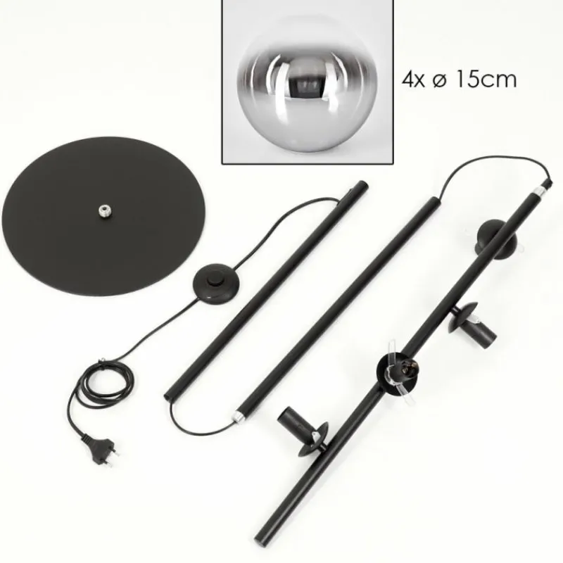 hofstein Gastor Lampadaire Chrome, Clair, Fumé, 4 lumières