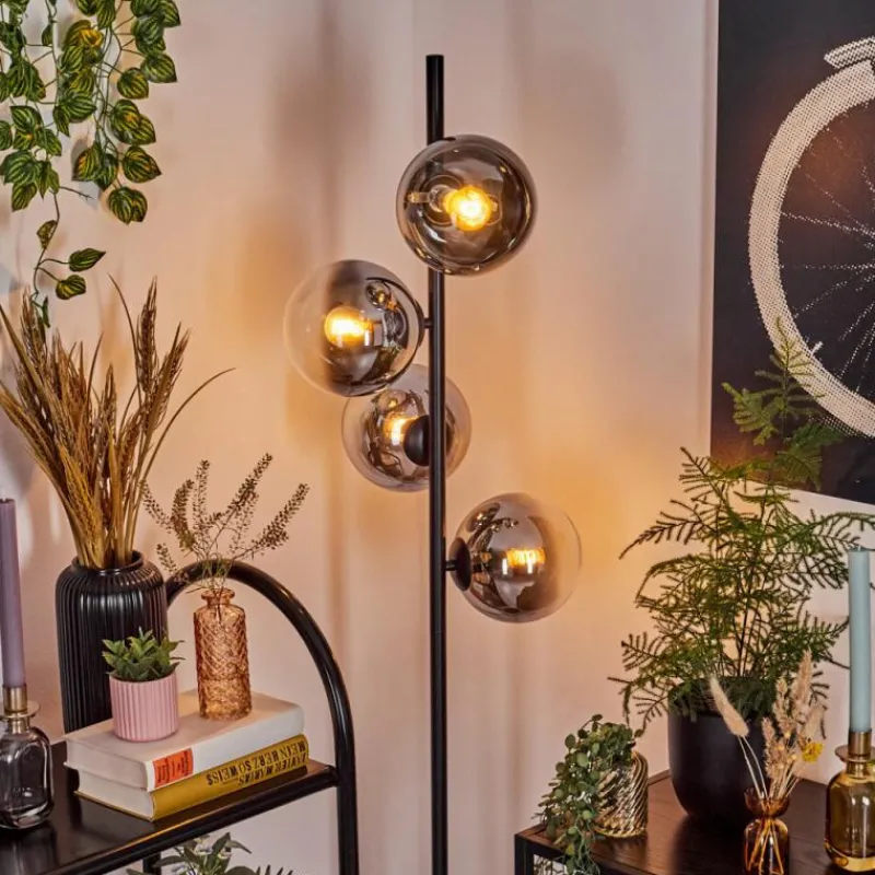 hofstein Gastor Lampadaire Chrome, Clair, Fumé, 4 lumières