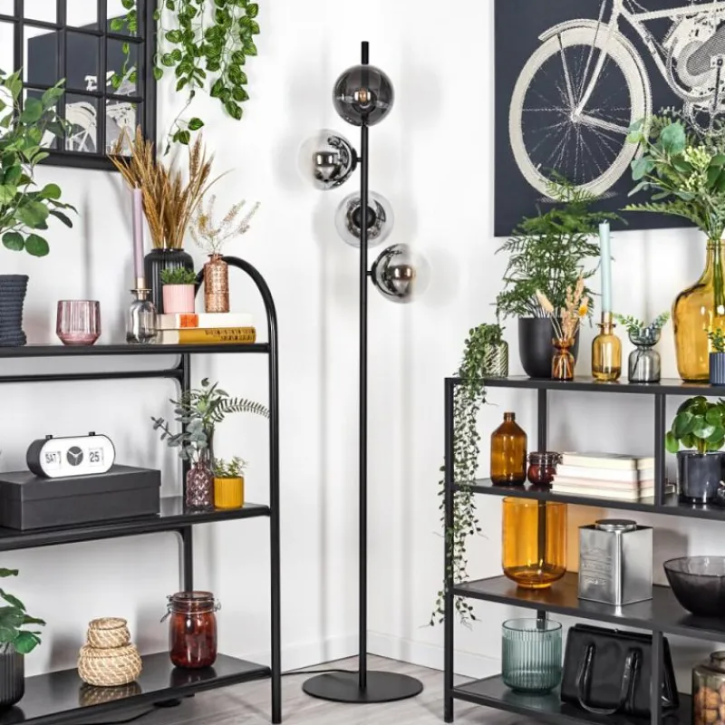 hofstein Gastor Lampadaire Chrome, Clair, Fumé, 4 lumières