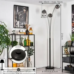 hofstein Gastor Lampadaire Noir, 3 lumières