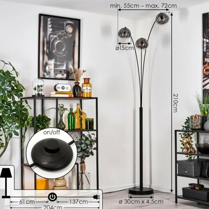 hofstein Gastor Lampadaire Noir, 3 lumières