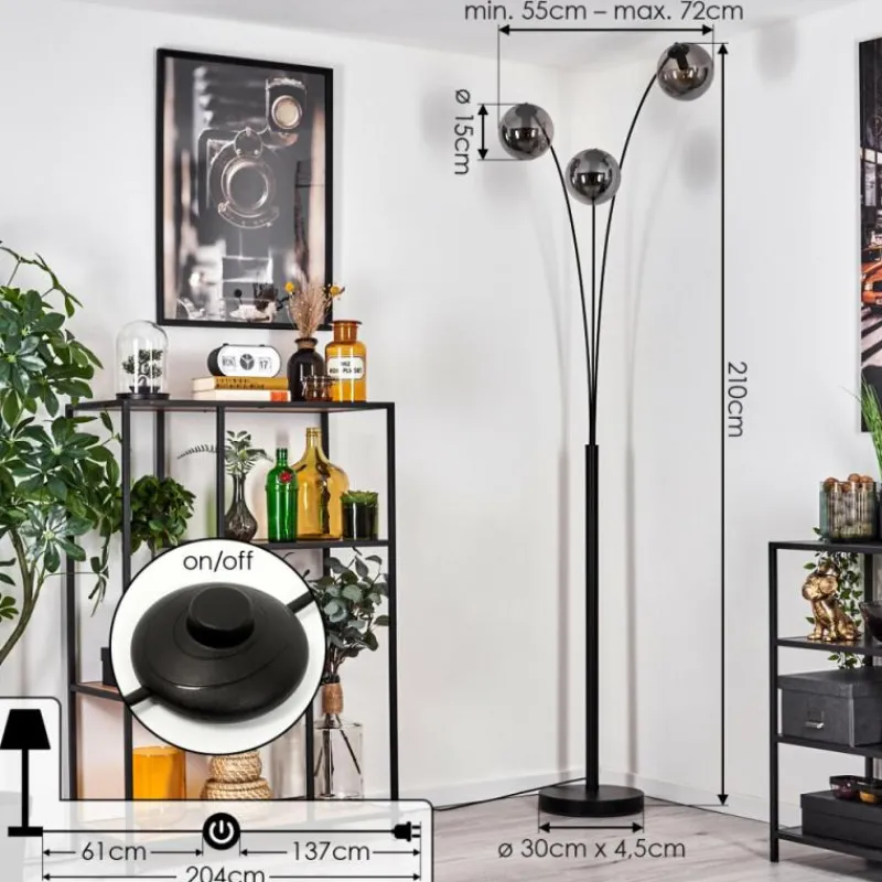 hofstein Gastor Lampadaire Noir, 3 lumières