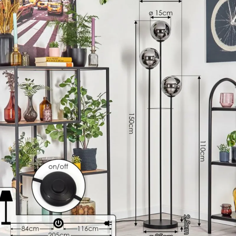 hofstein Gastor Lampadaire Noir, 3 lumières