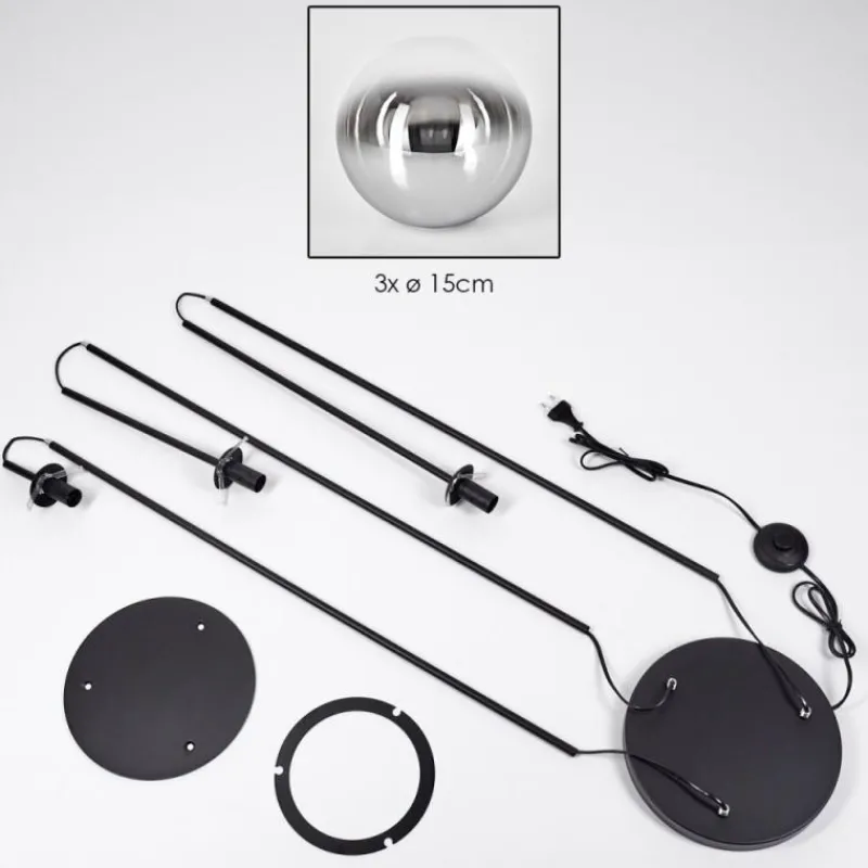 hofstein Gastor Lampadaire Noir, 3 lumières