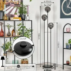 hofstein Gastor Lampadaire Noir, 3 lumières