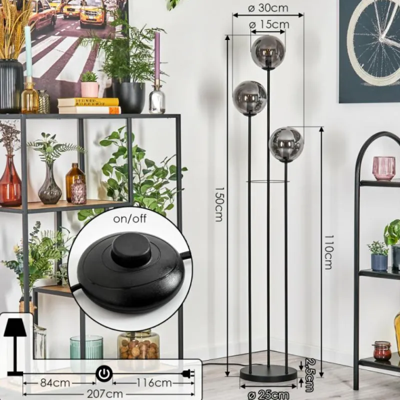 hofstein Gastor Lampadaire Noir, 3 lumières