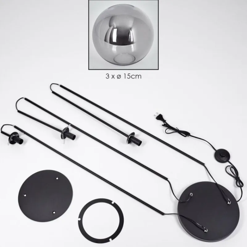 hofstein Gastor Lampadaire Noir, 3 lumières