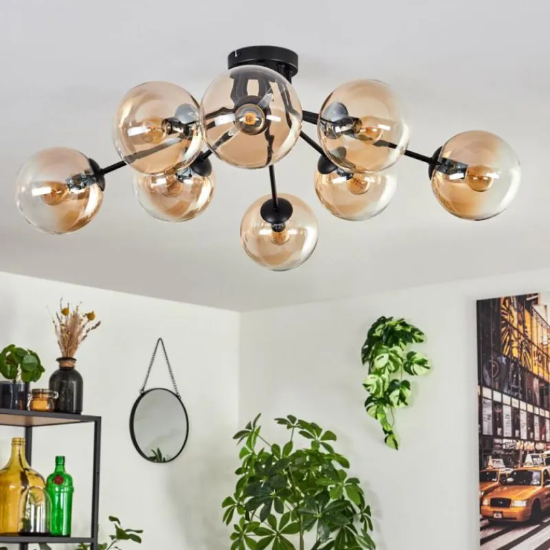 hofstein Gastor Plafonnier 87 cm Ambre, Clair, 8 lumières