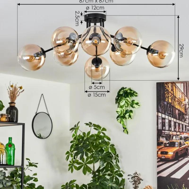 hofstein Gastor Plafonnier 87 cm Ambre, Clair, 8 lumières