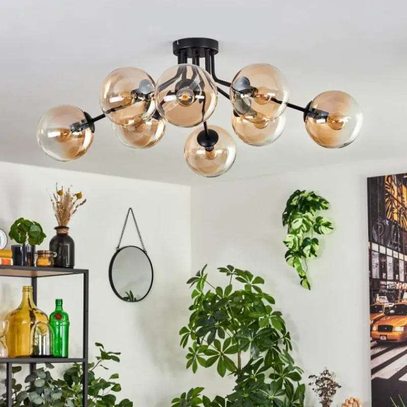 hofstein Gastor Plafonnier 87 cm Ambre, Clair, 8 lumières