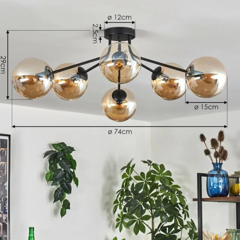 hofstein Gastor Plafonnier 74 cm Ambre, Clair, 6 lumières