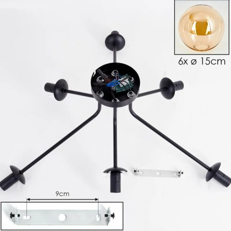 hofstein Gastor Plafonnier 74 cm Ambre, Clair, 6 lumières