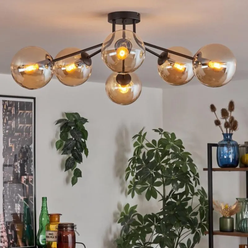 hofstein Gastor Plafonnier 74 cm Ambre, Clair, 6 lumières