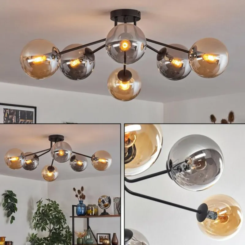 hofstein Gastor Plafonnier 74 cm Ambre, Fumé, 6 lumières