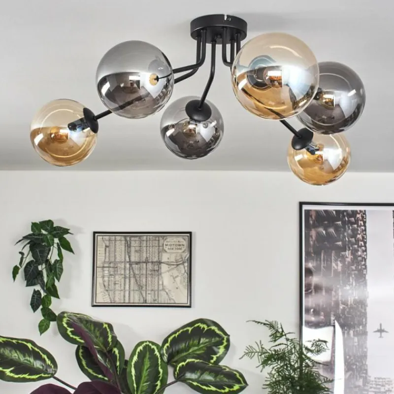 hofstein Gastor Plafonnier 74 cm Ambre, Fumé, 6 lumières